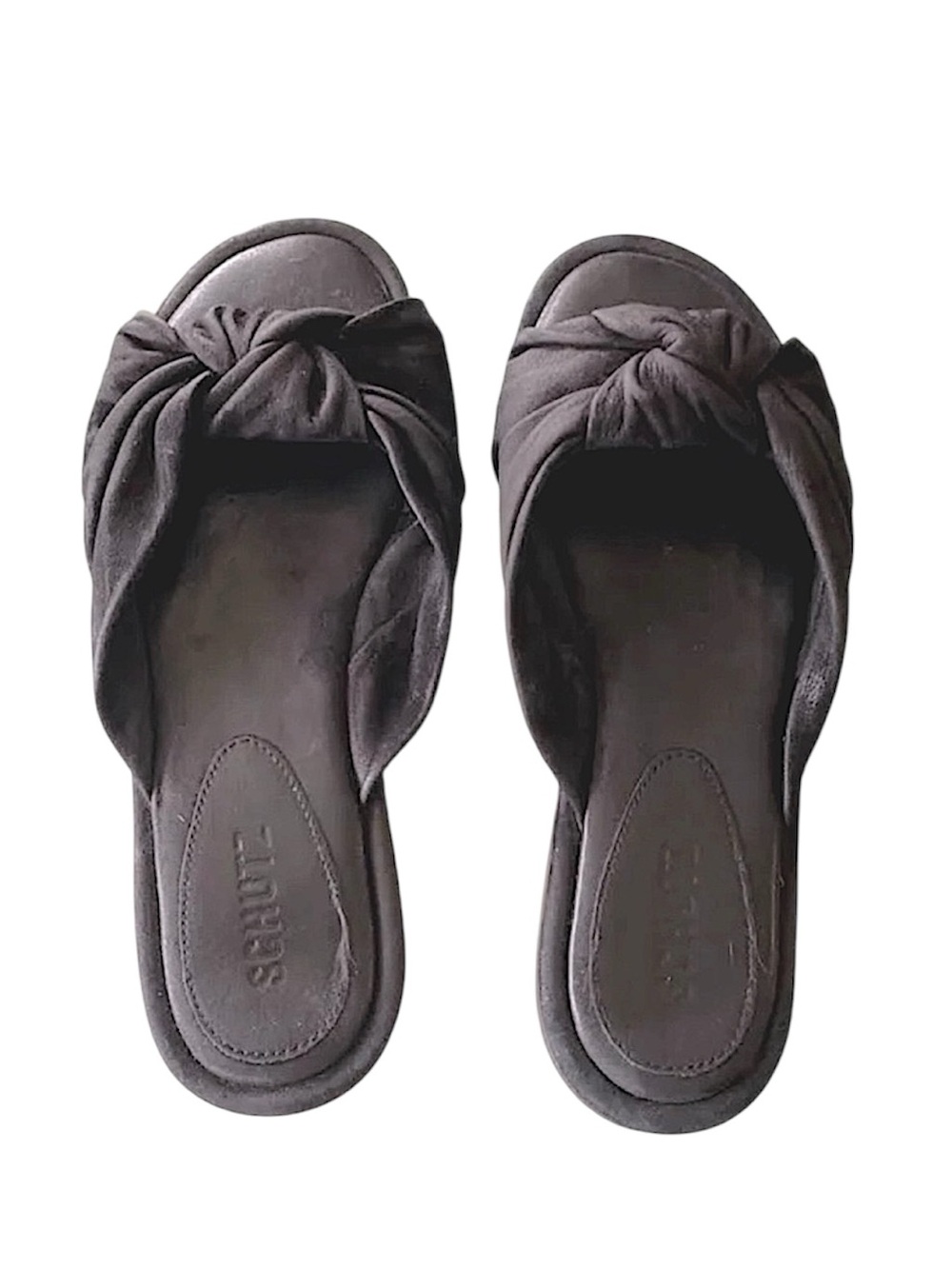 Schutz Woman’s Black Suede Leny Knotted Slip On Flat Slide Sandals Sz 6